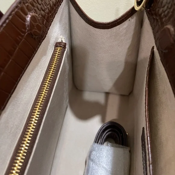 Strathberry Chocolate Croc-Embossed Satchel - Picture 6 of 11